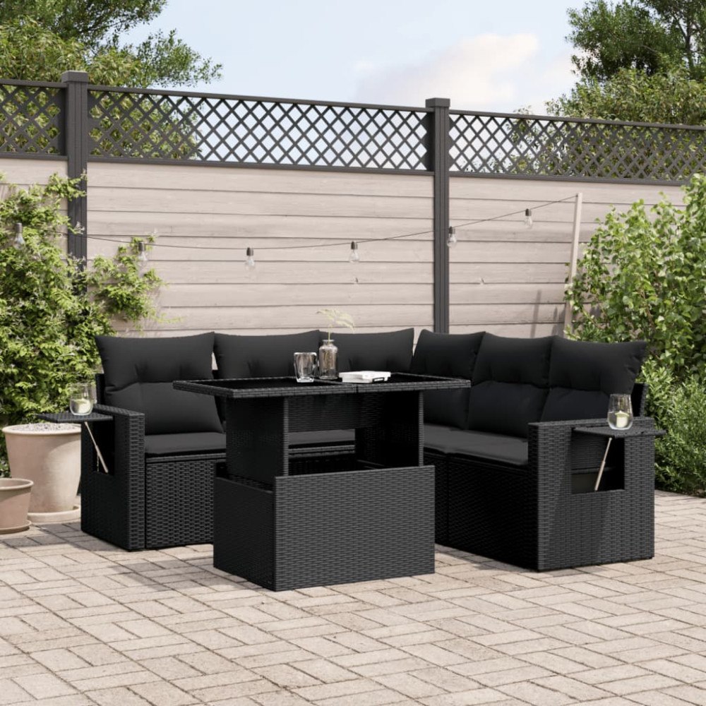 vidaXL Loungegrupp med dynor 6 delar svart konstrotting