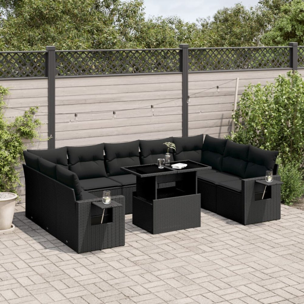 vidaXL Loungegrupp 10 delar med svarta dynor konstrotting