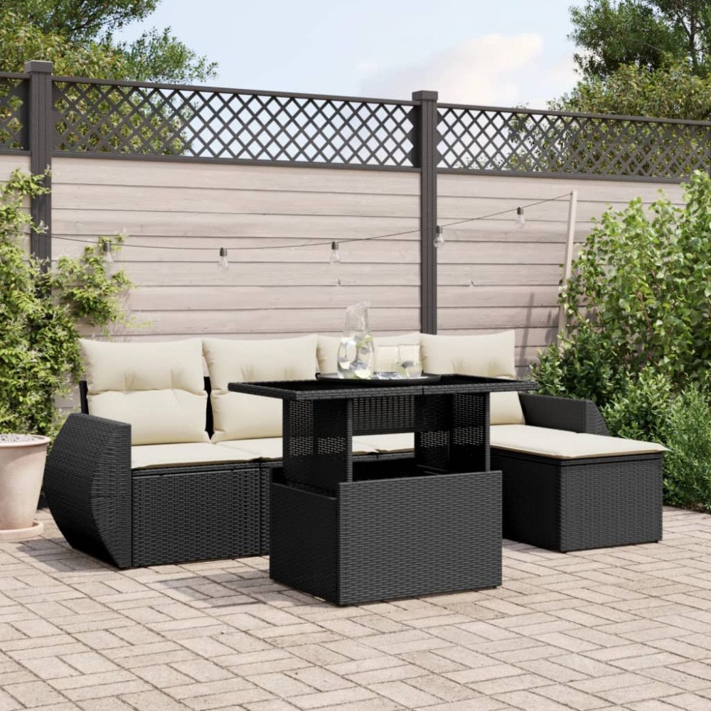 vidaXL Loungegrupp med dynor 6 delar svart konstrotting