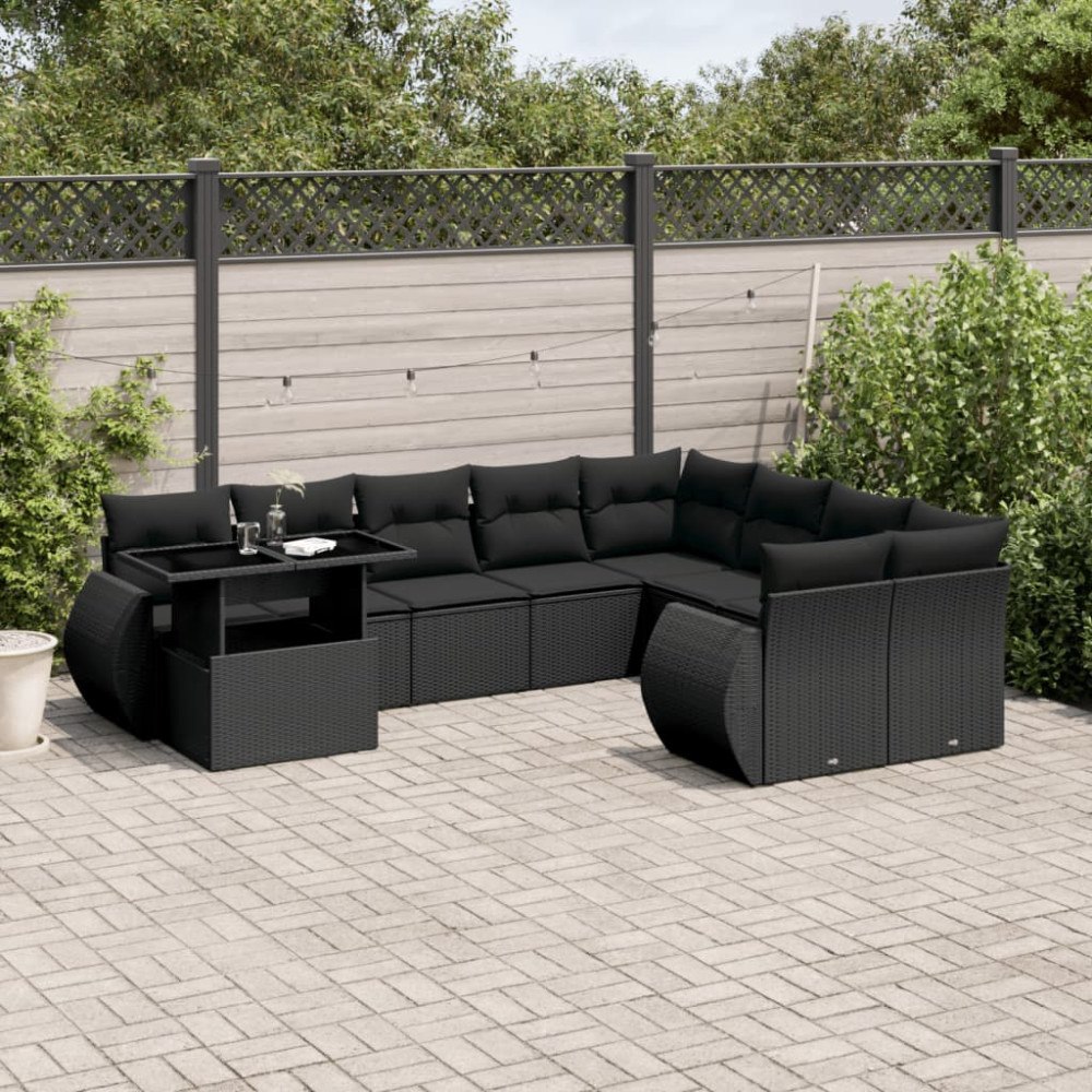vidaXL Loungegrupp 10 delar med svarta dynor konstrotting
