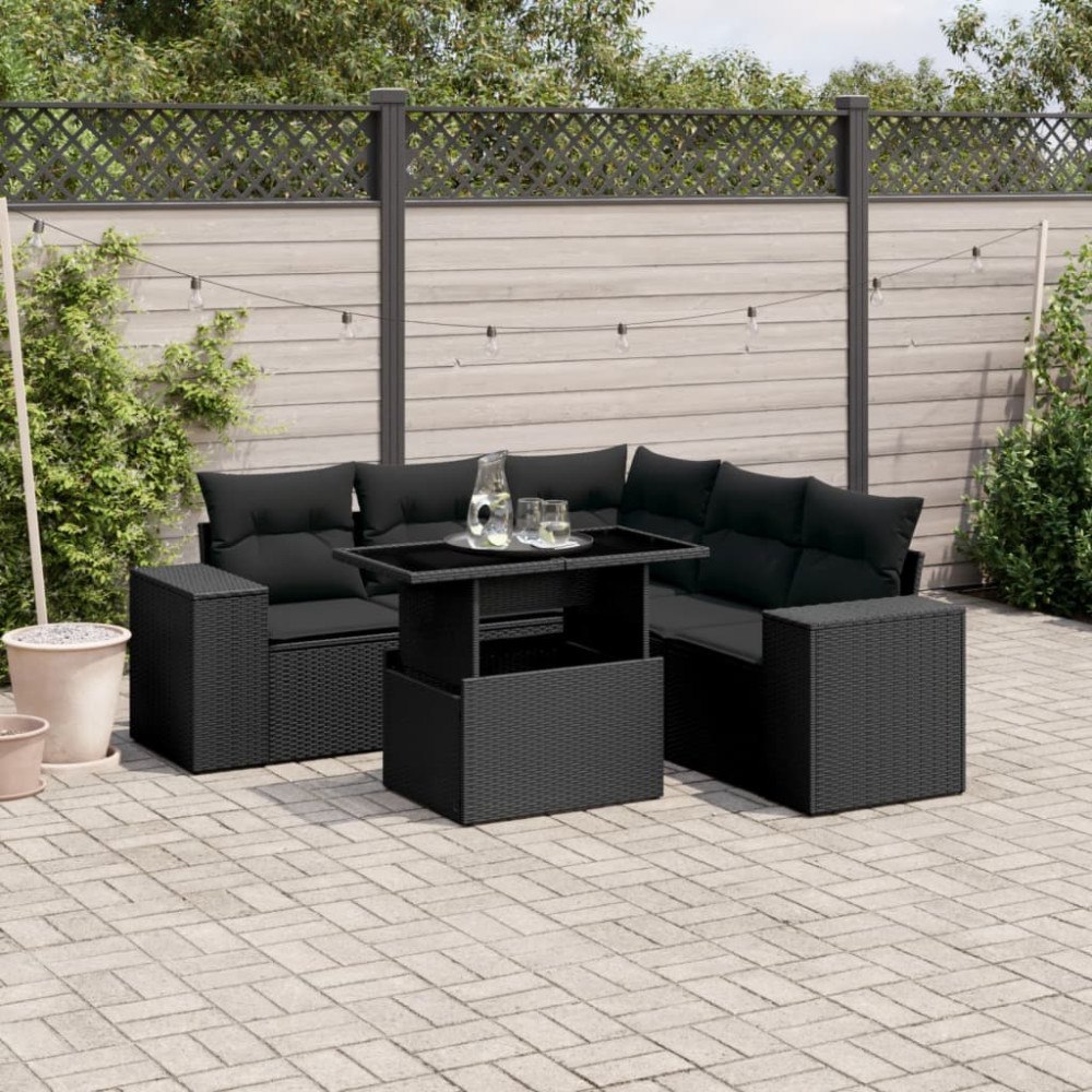 vidaXL Loungegrupp med dynor 6 delar svart konstrotting
