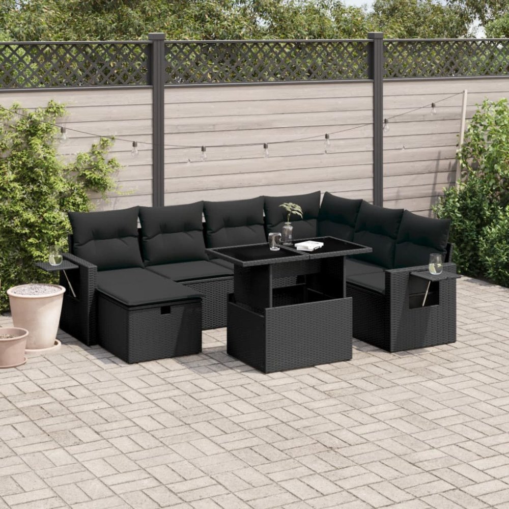 vidaXL Loungegrupp för trädgården med dynor 8 delar svart konstrotting