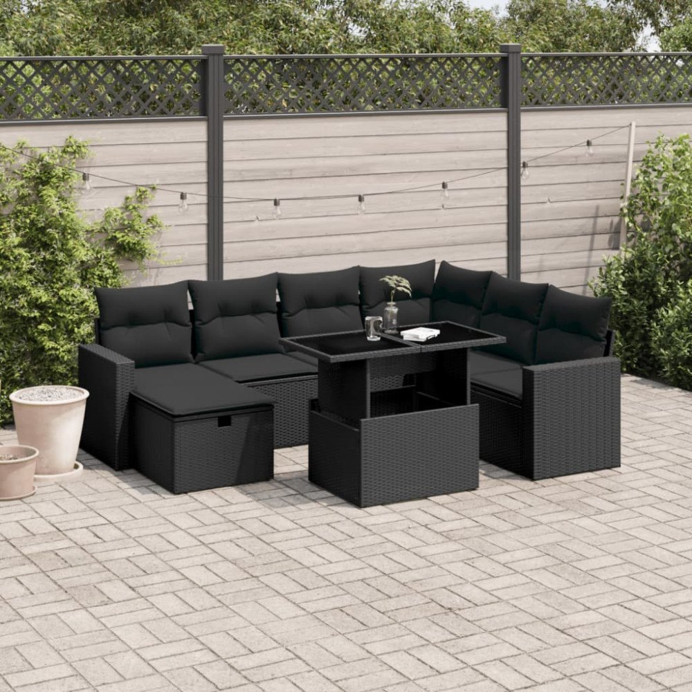 vidaXL Loungegrupp för trädgården med dynor 8 delar svart konstrotting