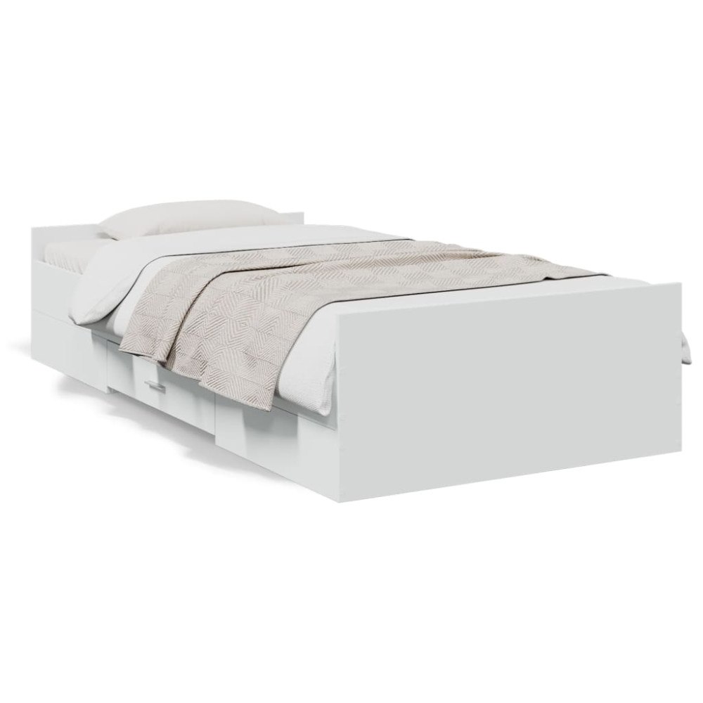 vidaXL Sängram med lådor vit 100x200 cm konstruerat trä