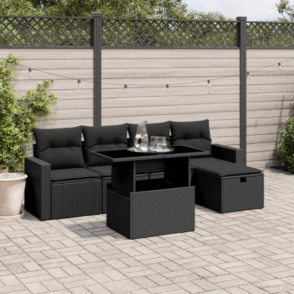 vidaXL Loungegrupp med dynor 6 delar svart konstrotting