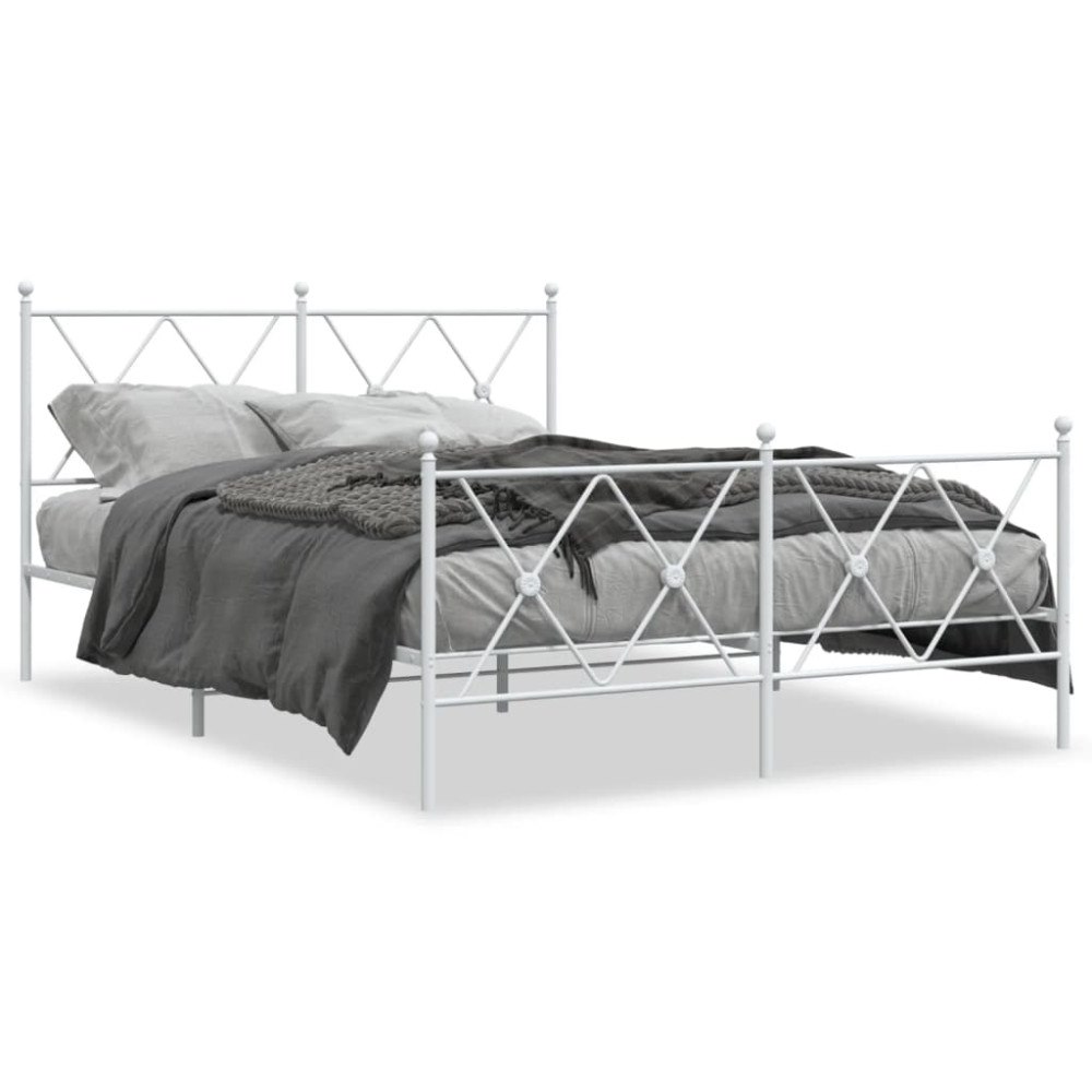 vidaXL Sängram med huvudgavel och fotgavel vit metall 137x190 cm