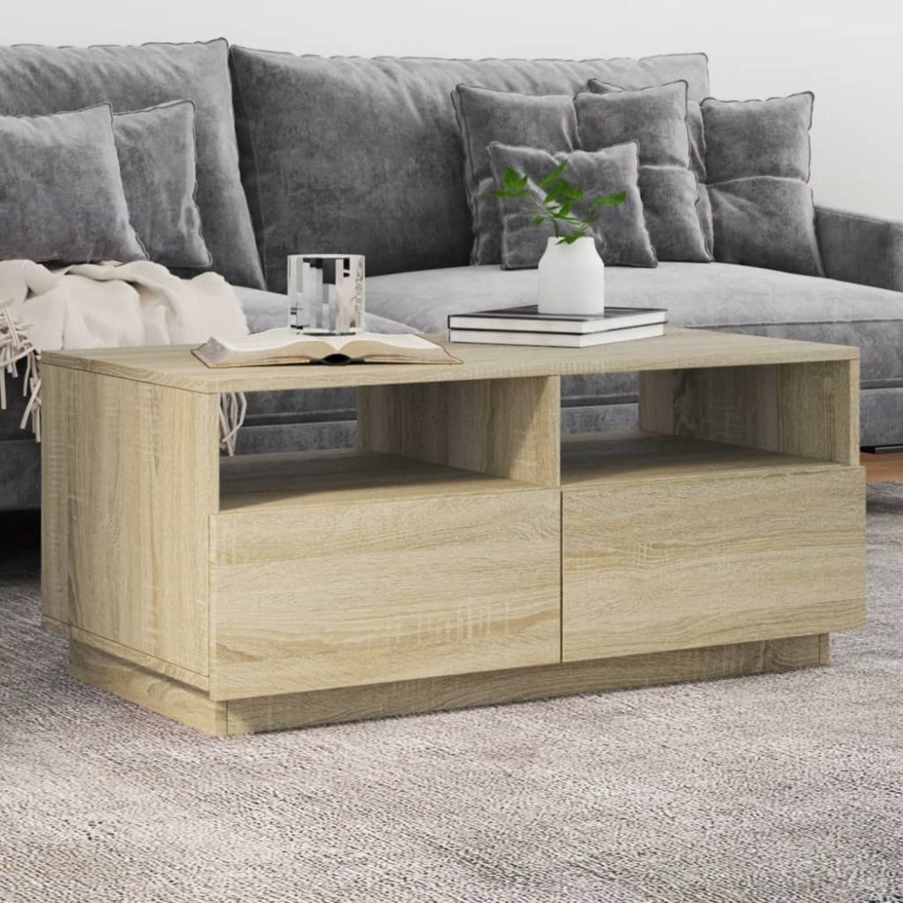 vidaXL Soffbord med LED sonoma-ek 90x49x40 cm