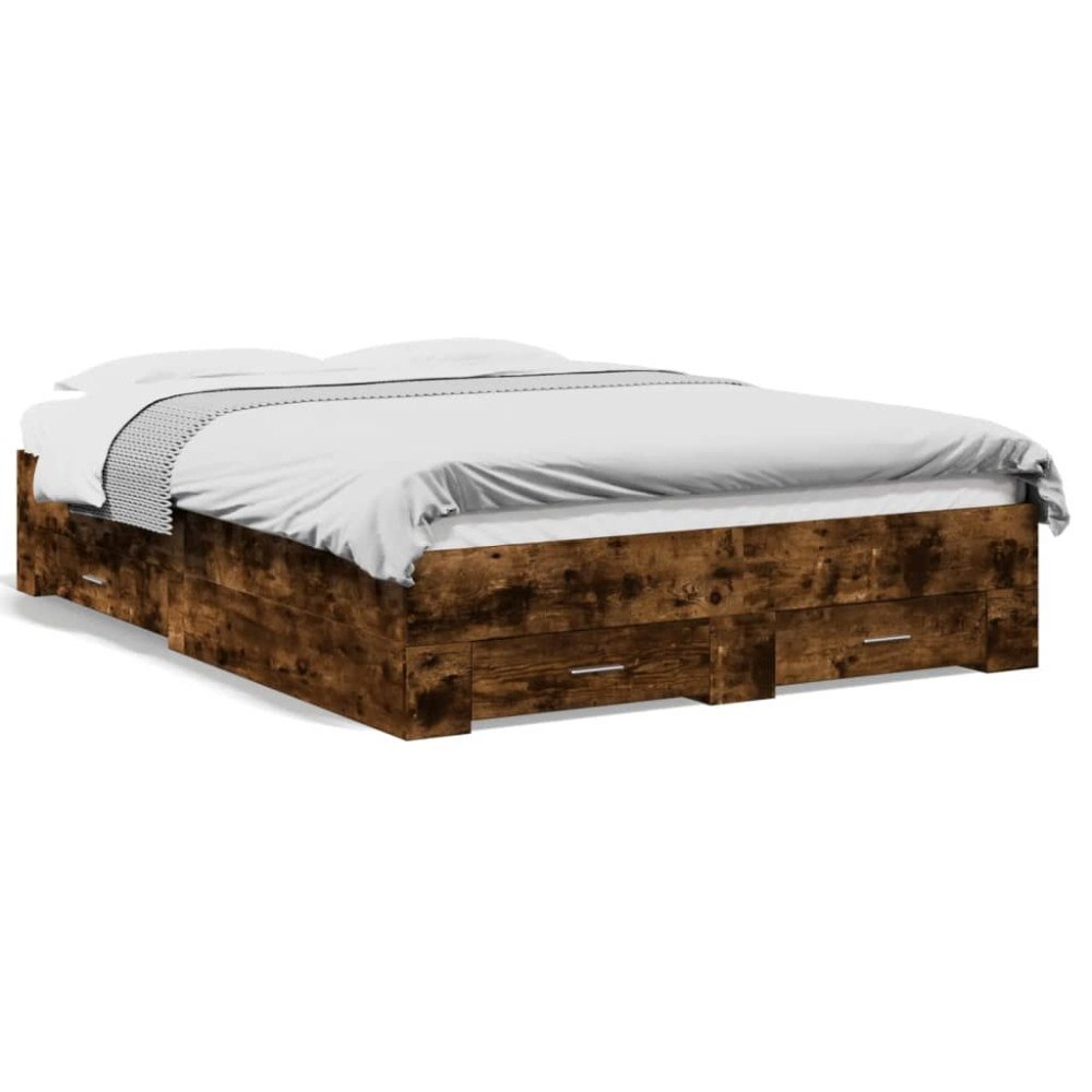 vidaXL Sängram med lådor rökfärgad ek 120x200 cm konstruerad trä