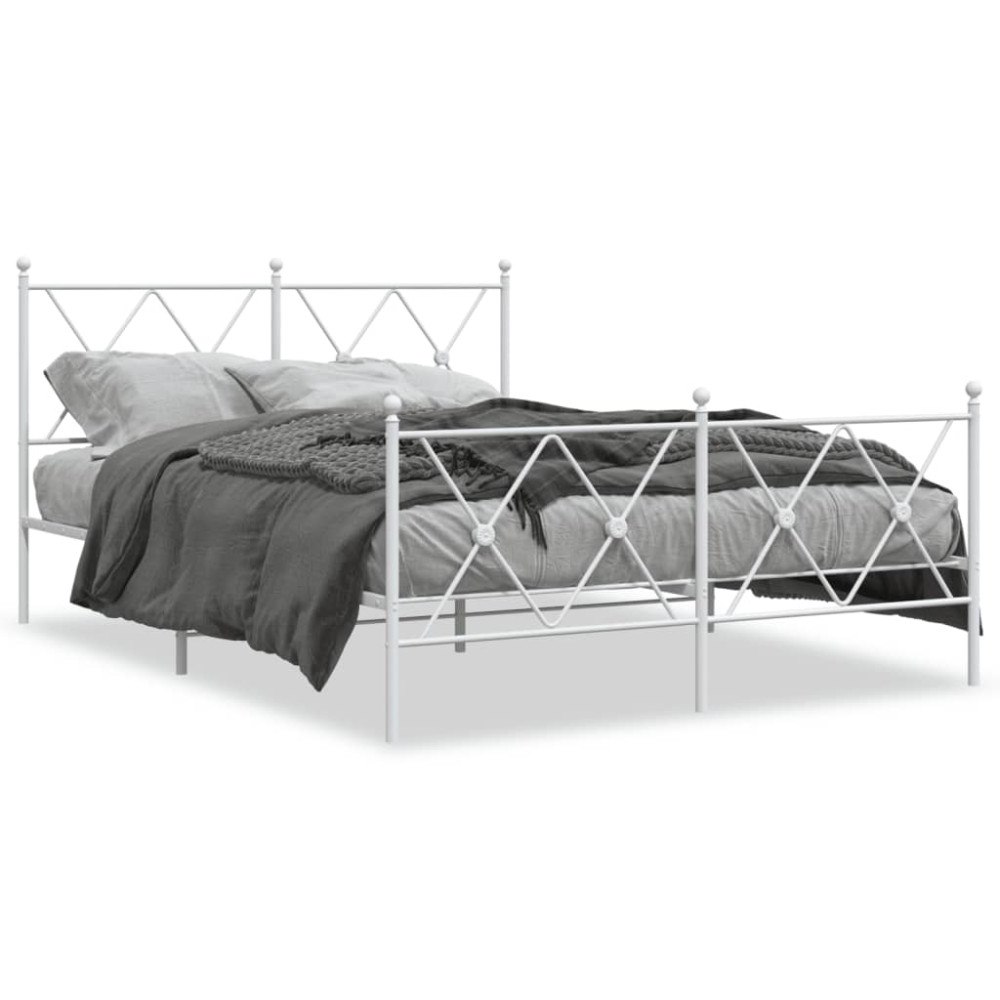 vidaXL Sängram med huvudgavel och fotgavel vit metall 140x190 cm