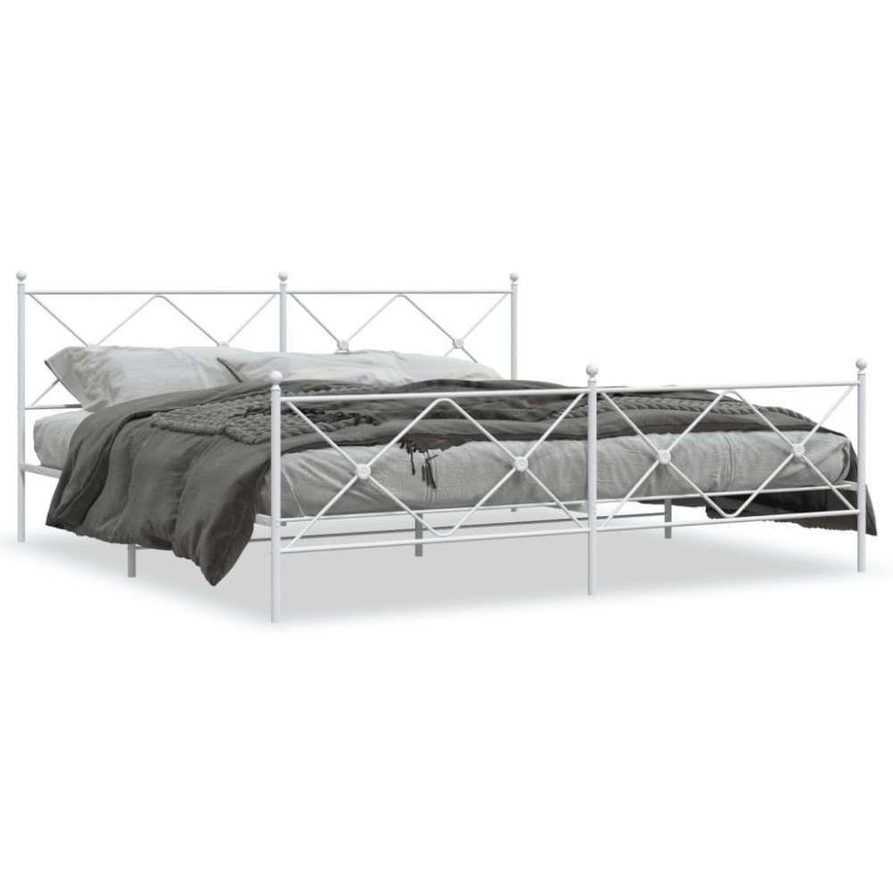 vidaXL Sängram med huvudgavel och fotgavel vit metall 200x200 cm
