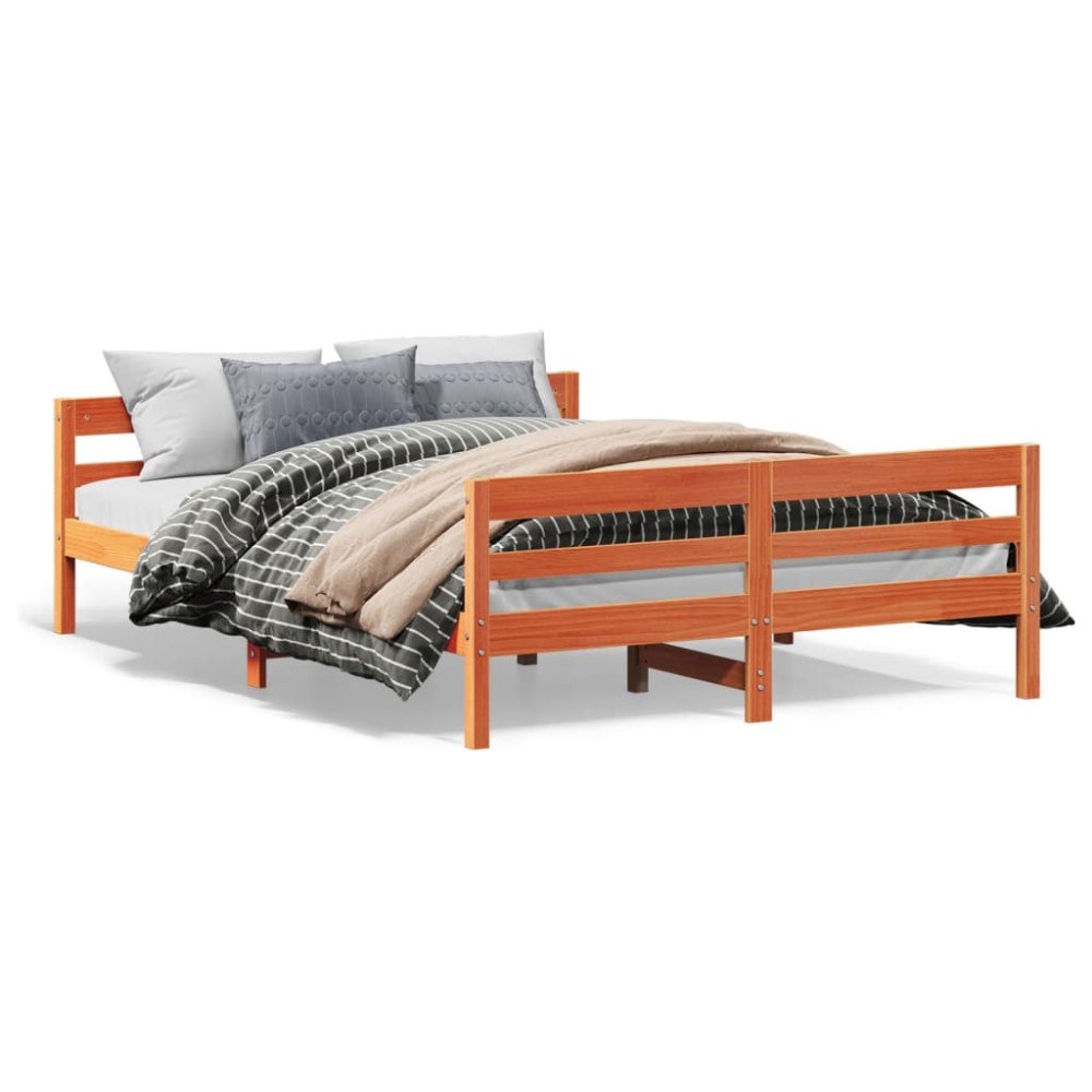 vidaXL Sängram utan madrass vaxbrun 120x200 cm massiv furu