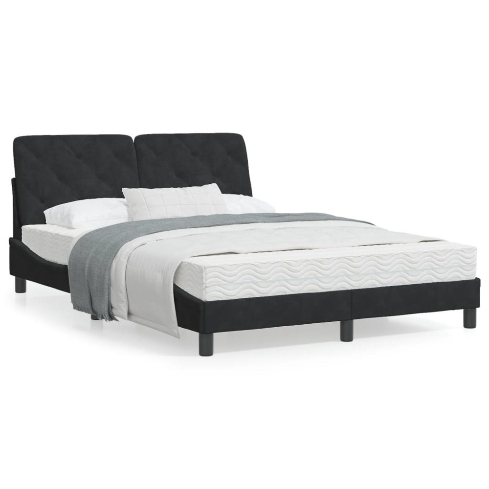 vidaXL Bed with Mattress Black 140x190 cm Velvet