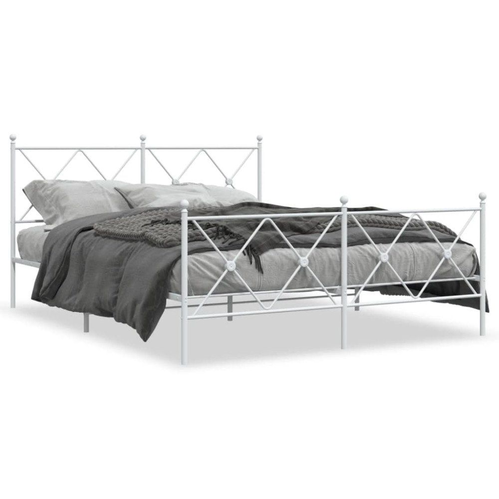 vidaXL Sängram med huvudgavel och fotgavel vit metall 150x200 cm