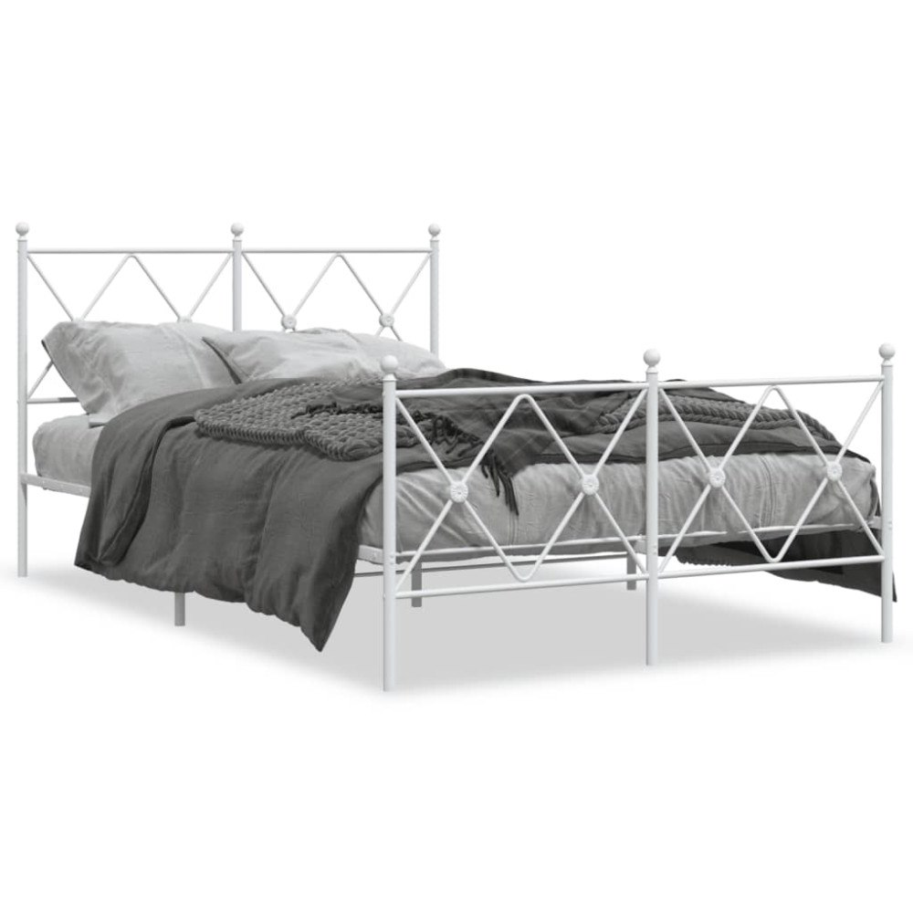 vidaXL Sängram med huvudgavel och fotgavel vit metall 120x200 cm