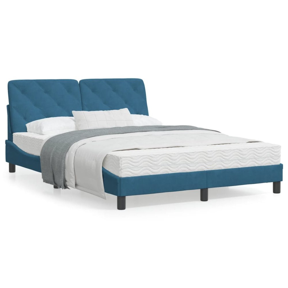 vidaXL Bed Frame with LED without Mattress Blue 140x200 cm Velvet