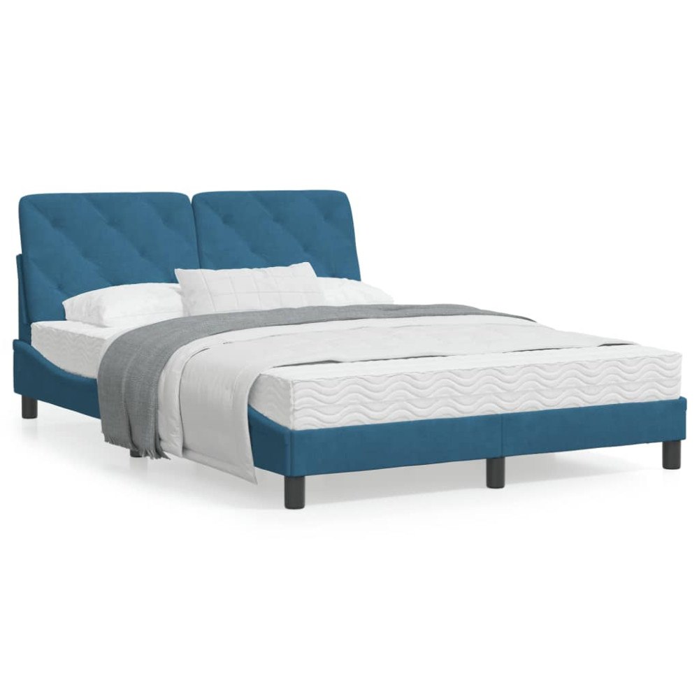 vidaXL Bed with Mattress Blue 140x200 cm Velvet