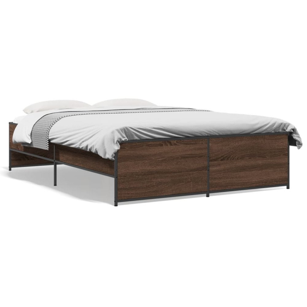 vidaXL Sängram brun ek 140x190 cm konstruerat trä och metall