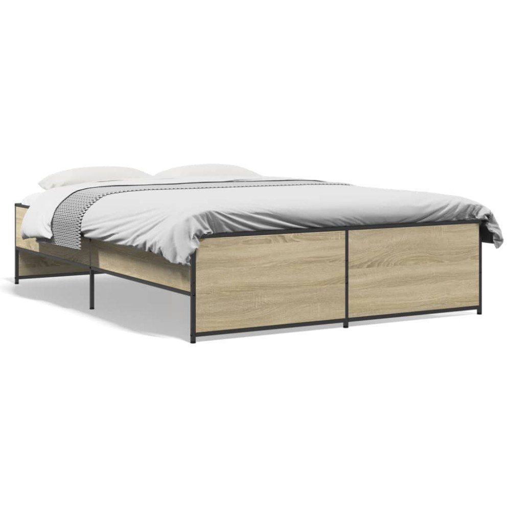 vidaXL Sängram sonoma-ek 135x190 cm konstruerat trä och metall