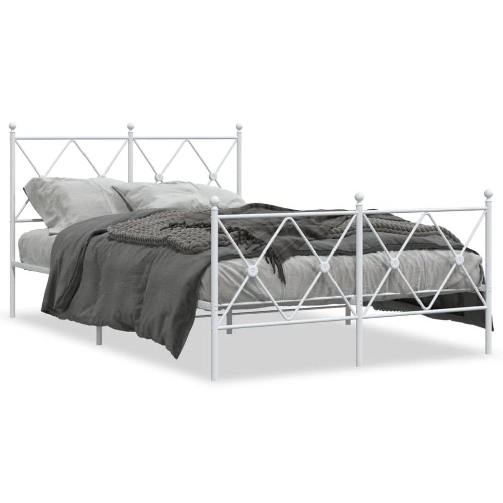 vidaXL Sängram med huvudgavel och fotgavel vit metall 120x190 cm