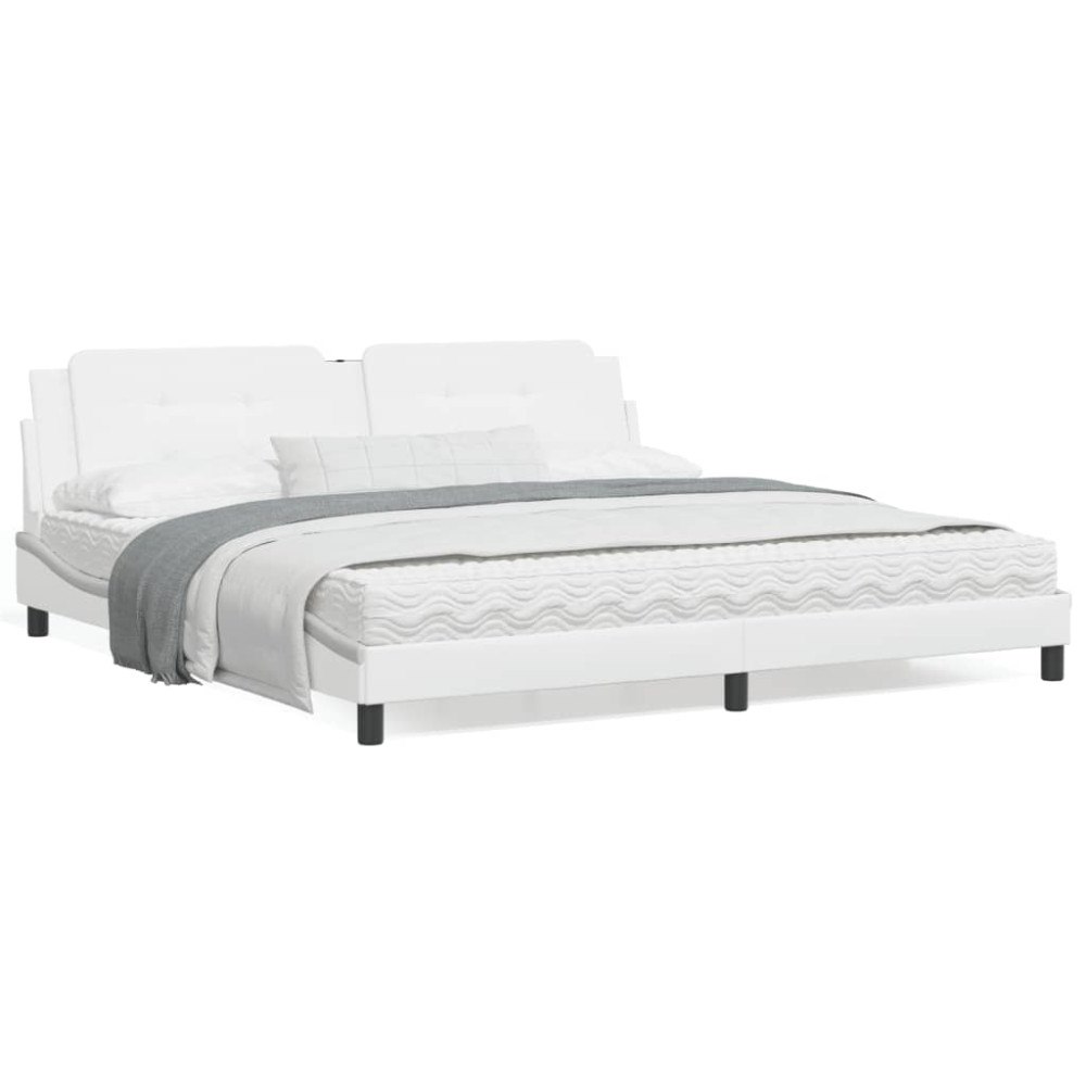 vidaXL Bed with Mattress "Zadar" White 200x200 cm Faux Leather