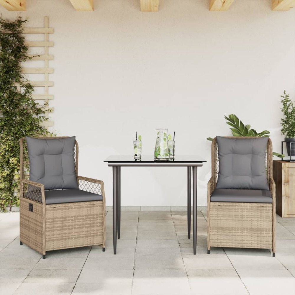 vidaXL Matgrupp för trädgården 3 delar med dynor beige konstrotting