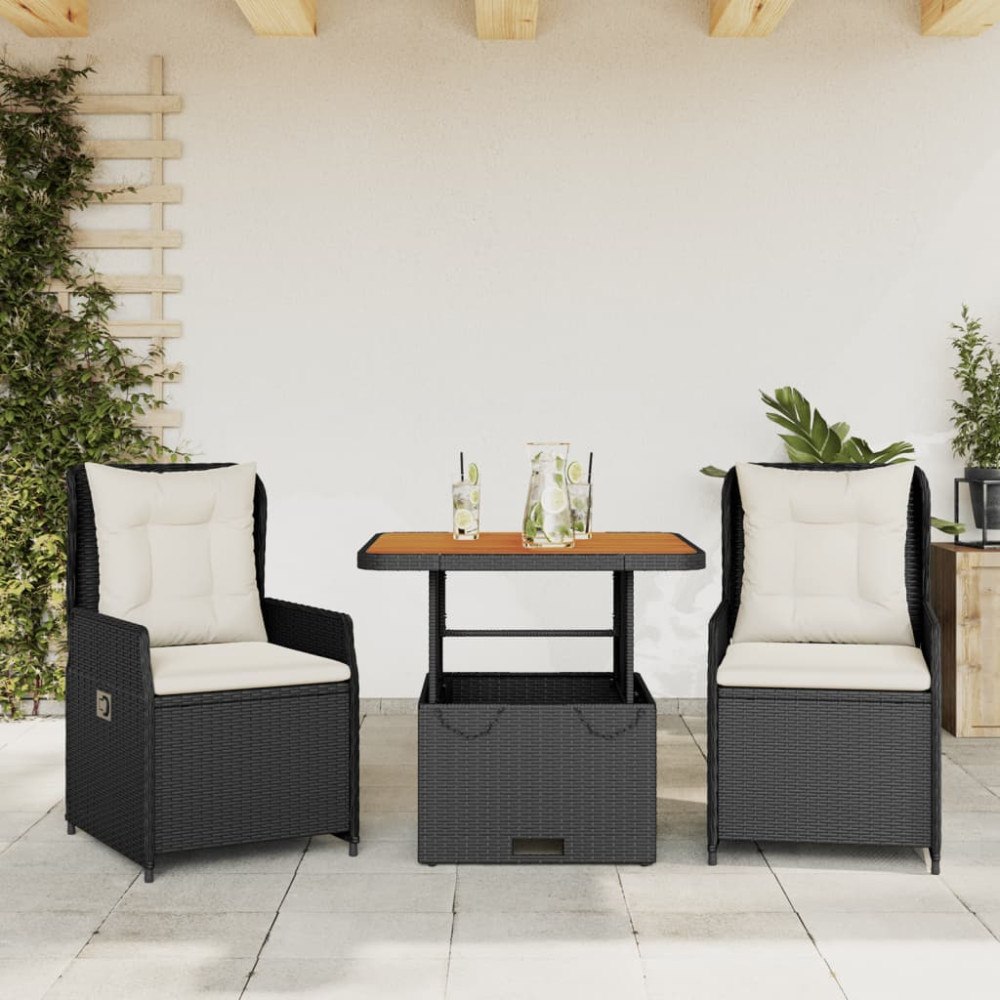 vidaXL Caféset med dynor 3 delar svart konstrotting