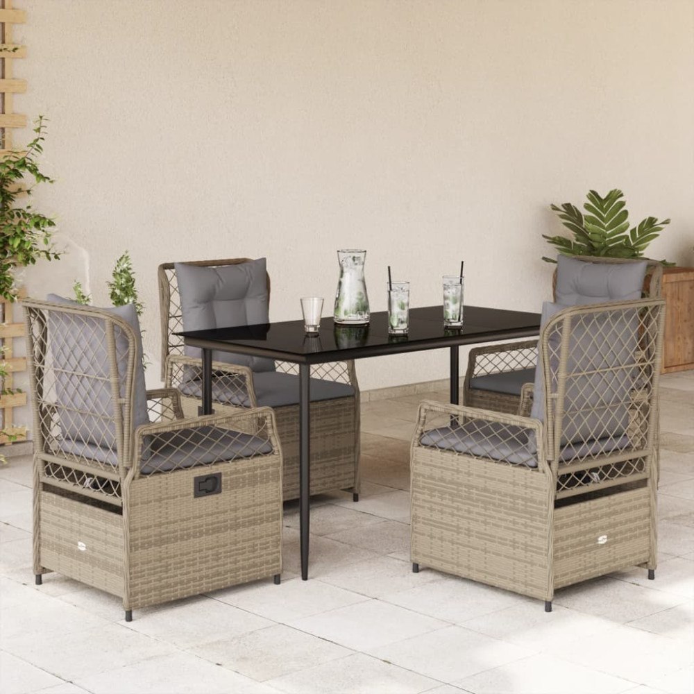 vidaXL Matgrupp för trädgården med dynor 5 delar beige konstrotting
