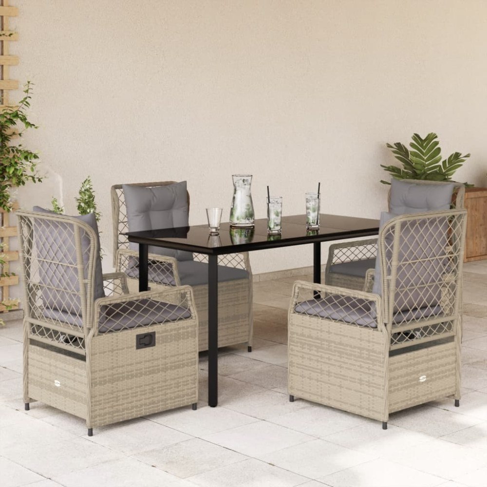 vidaXL Matgrupp för trädgården med dynor 5 delar beige konstrotting