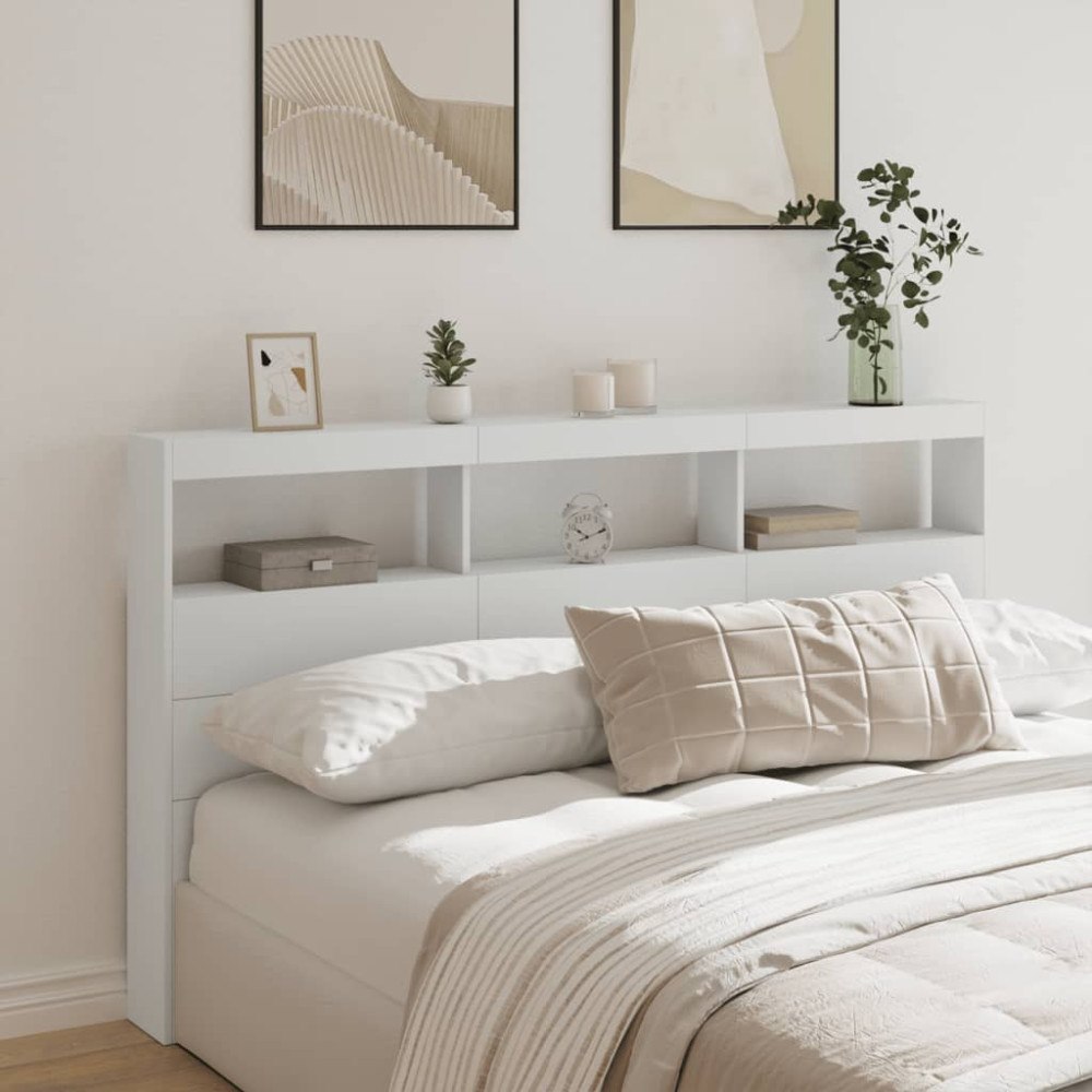 vidaXL Sänggavel med LED vit 180x17x102 cm