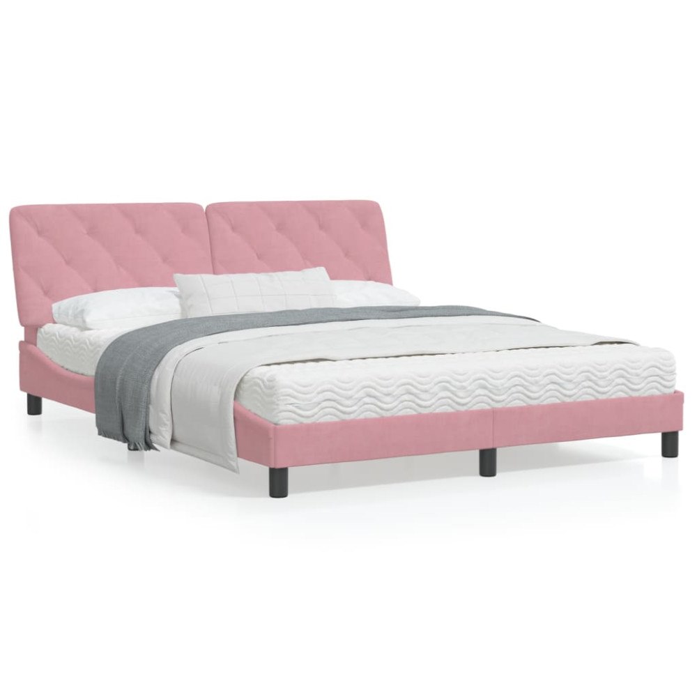 vidaXL Bed Frame with LED without Mattress Pink 160x200 cm Velvet