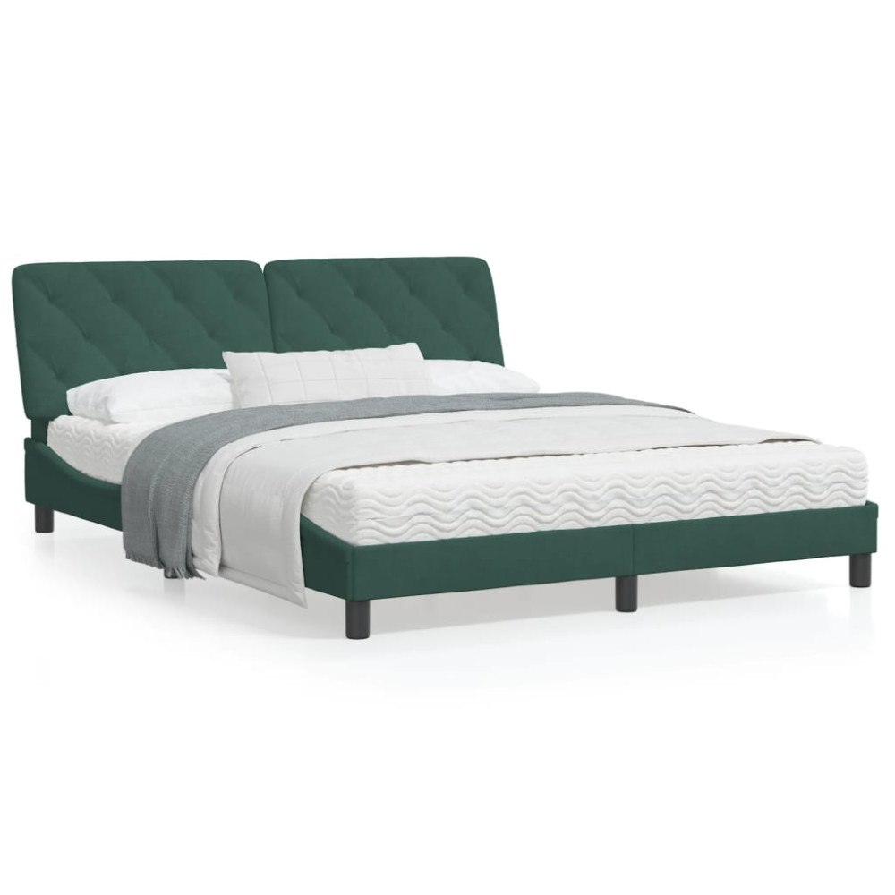 vidaXL Bed Frame with LED without Mattress Dark Green 160x200 cm Velvet