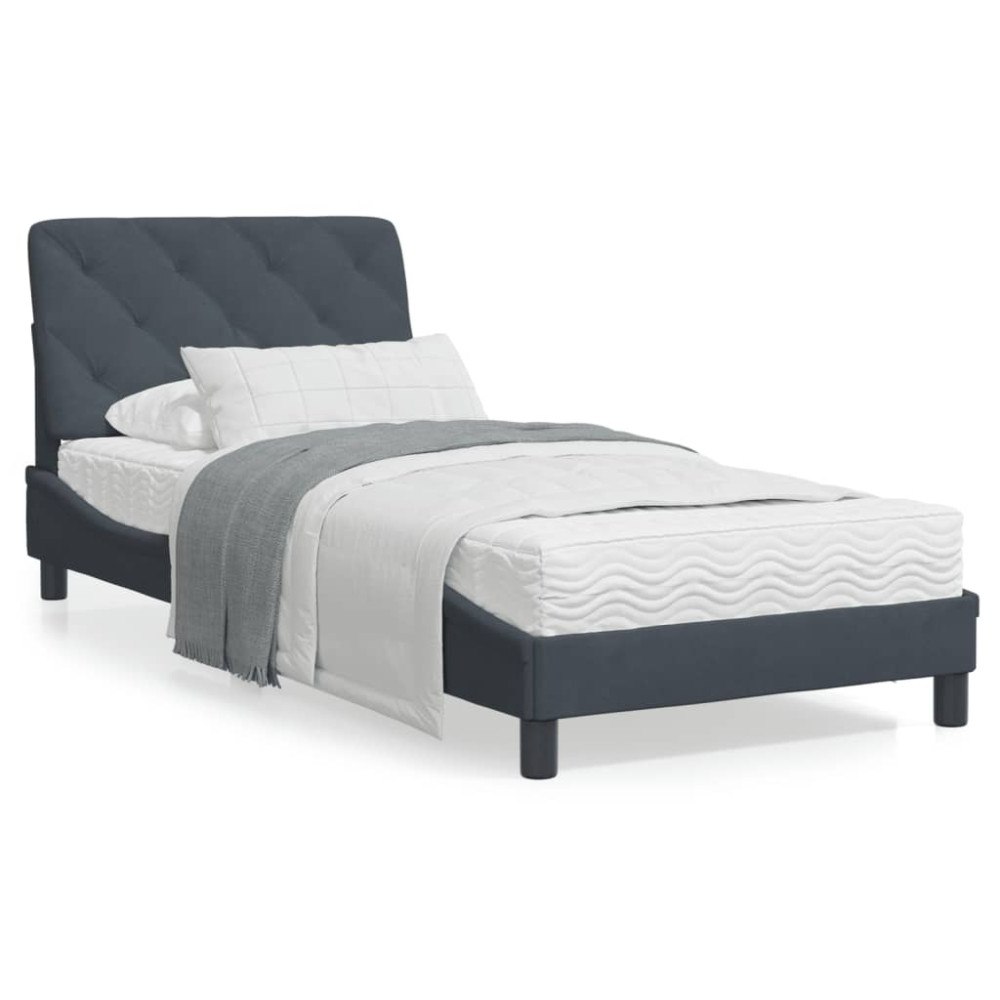 vidaXL Bed with Mattress Dark Grey 90x200 cm Velvet