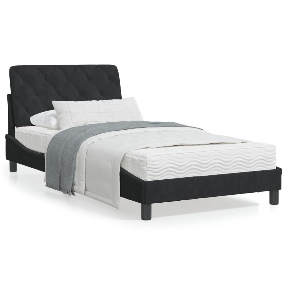 vidaXL Bed with Mattress Black 100x200 cm Velvet