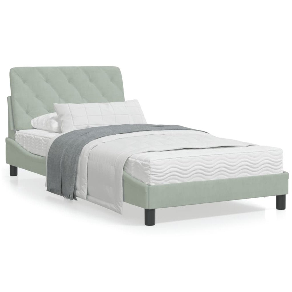vidaXL Bed with Mattress Light Grey 100x200 cm Velvet