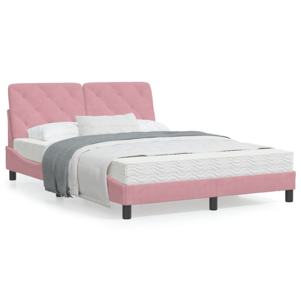 vidaXL Säng med madrass rosa 140x200 cm sammet