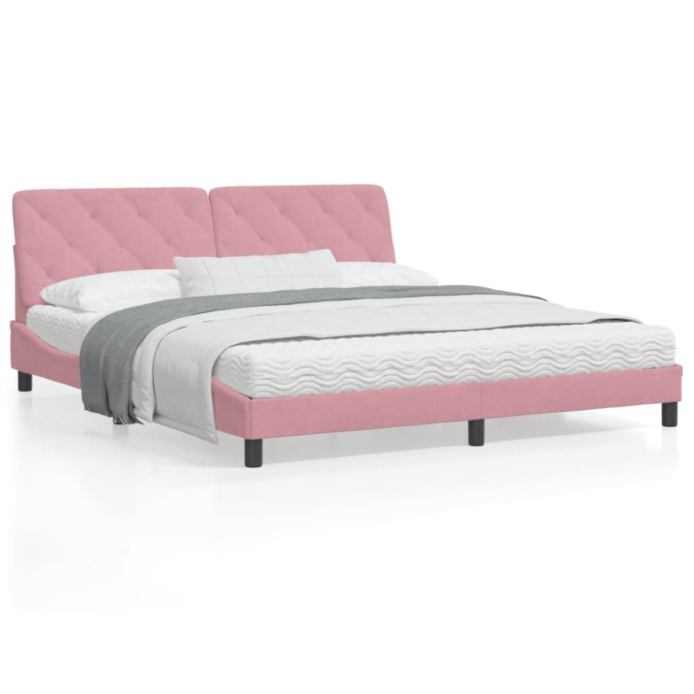 vidaXL Bed with Mattress Pink 180x200 cm Velvet