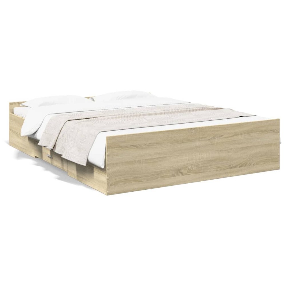 vidaXL Sängram med lådor sonoma-ek 140x200 cm konstruerat trä