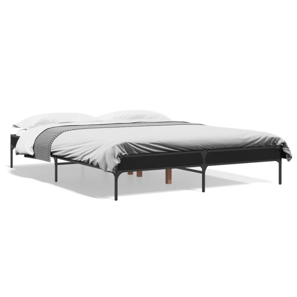vidaXL Sängram svart 150x200 cm konstruerat trä och metall