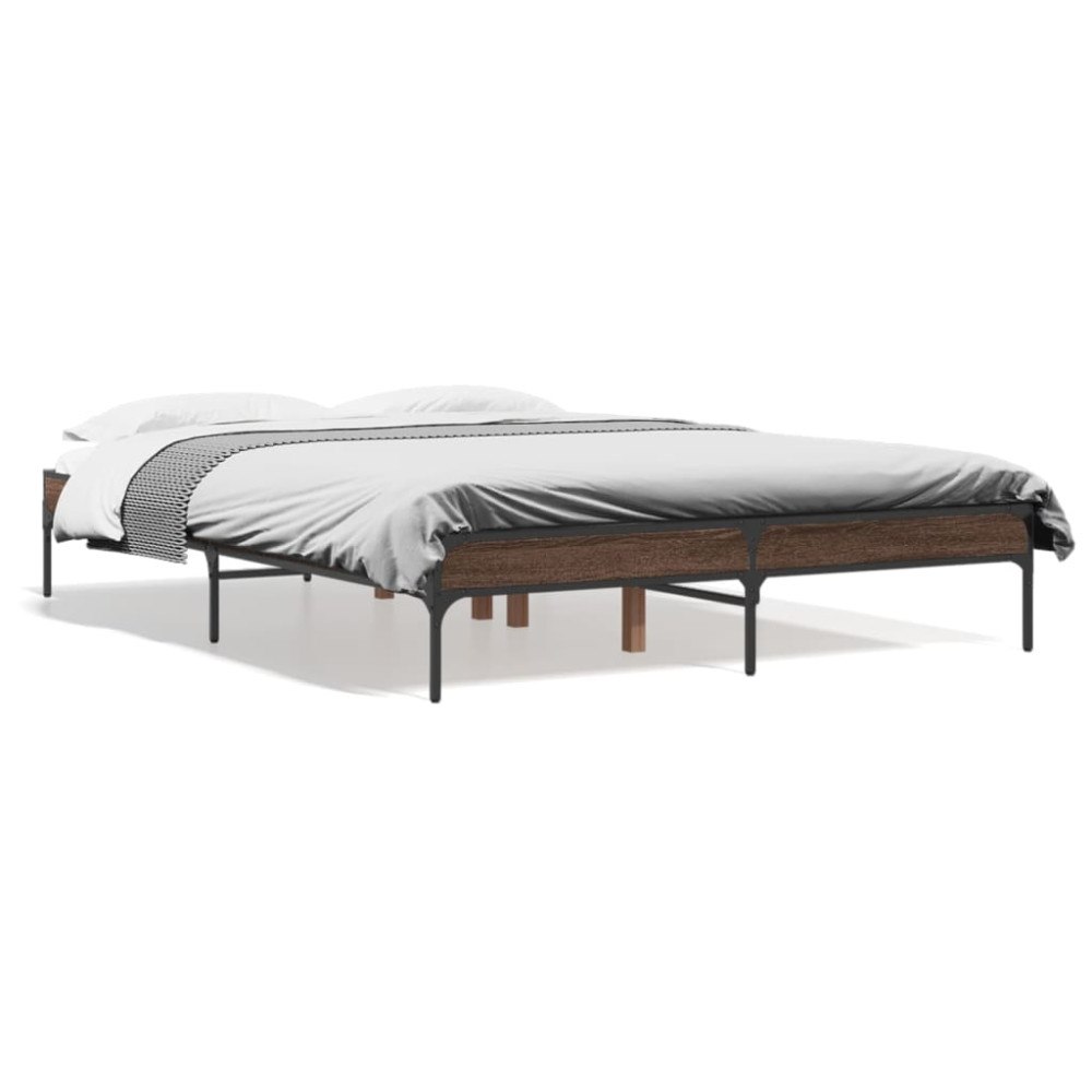 vidaXL Sängram brun ek 135x190 cm konstruerat trä och metall