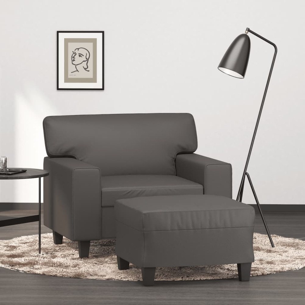 vidaXL Fåtölj med fotpall grå 60 cm konstläder