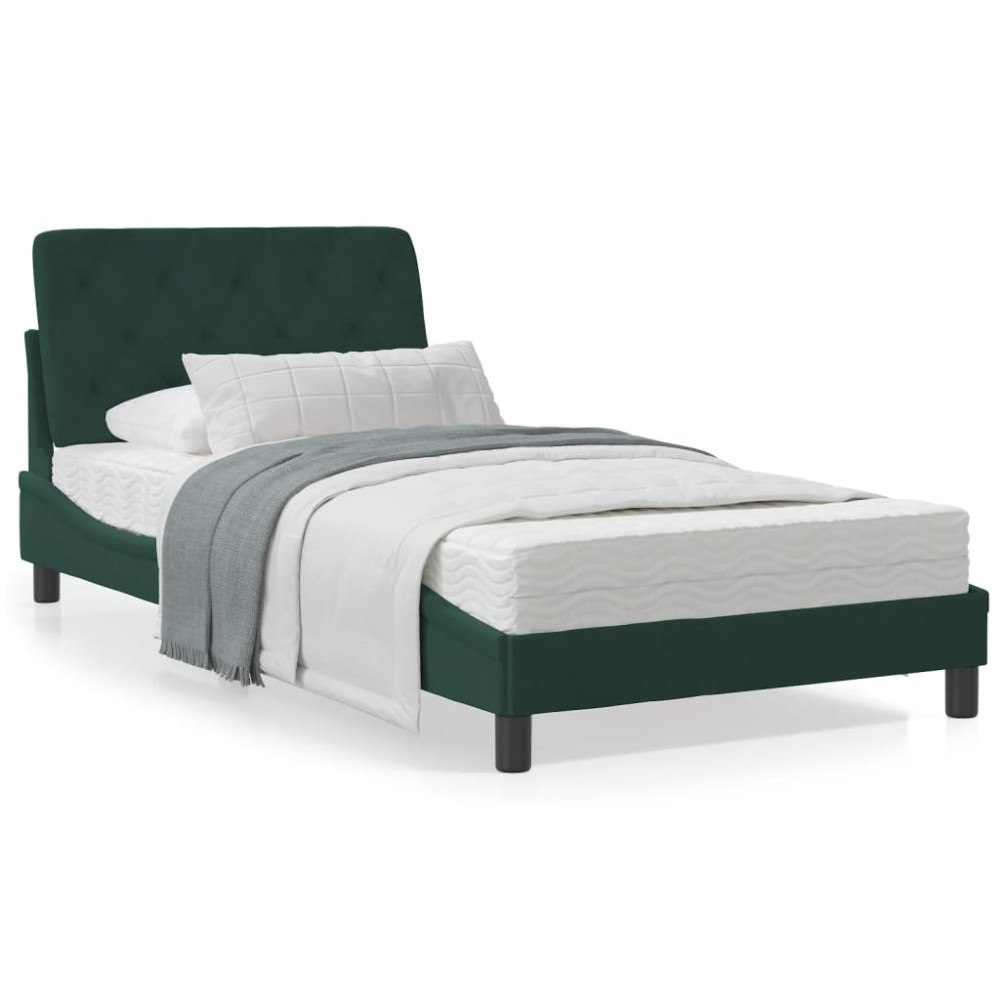vidaXL Bed Frame with LED without Mattress Dark Green 100x200 cm Velvet