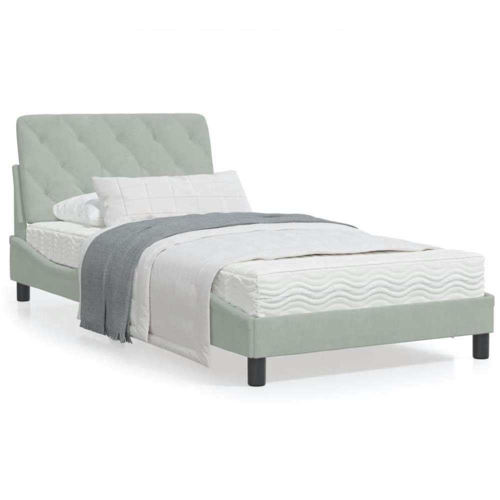 vidaXL Bed Frame with LED without Mattress Light Grey 100x200 cm Velvet