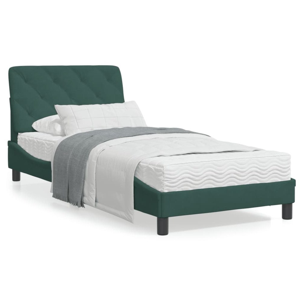 vidaXL Bed Frame without Mattress Dark Green 90x200 cm Velvet