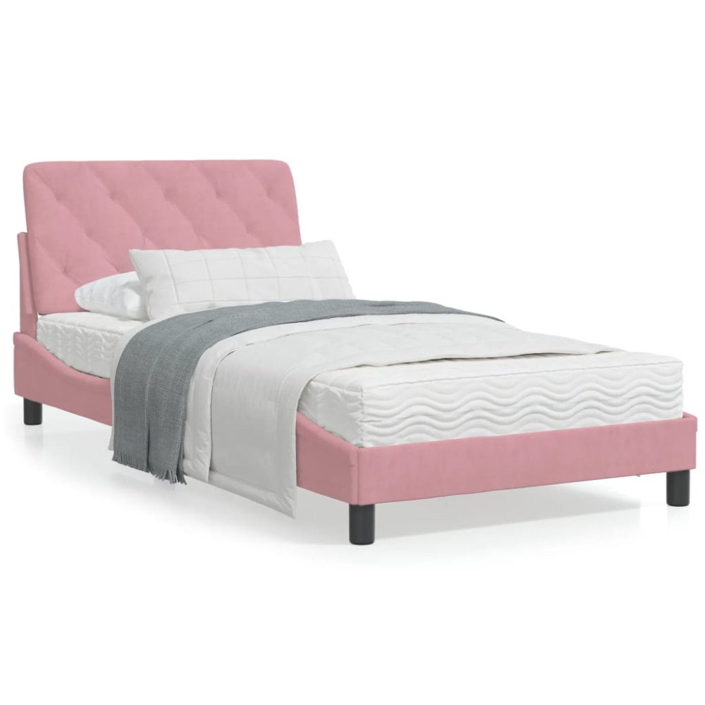 vidaXL Bed with Mattress Pink 100x200 cm Velvet
