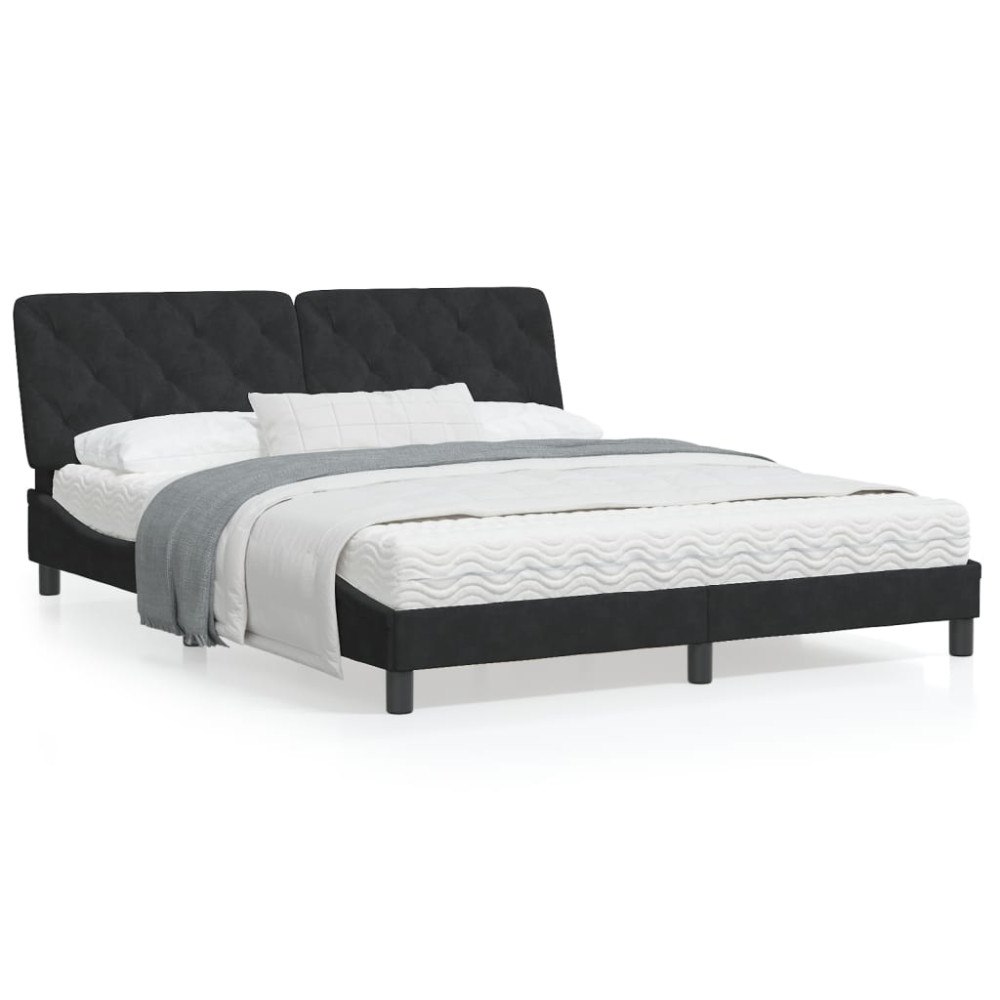vidaXL Bed with Mattress Black 160x200 cm Velvet