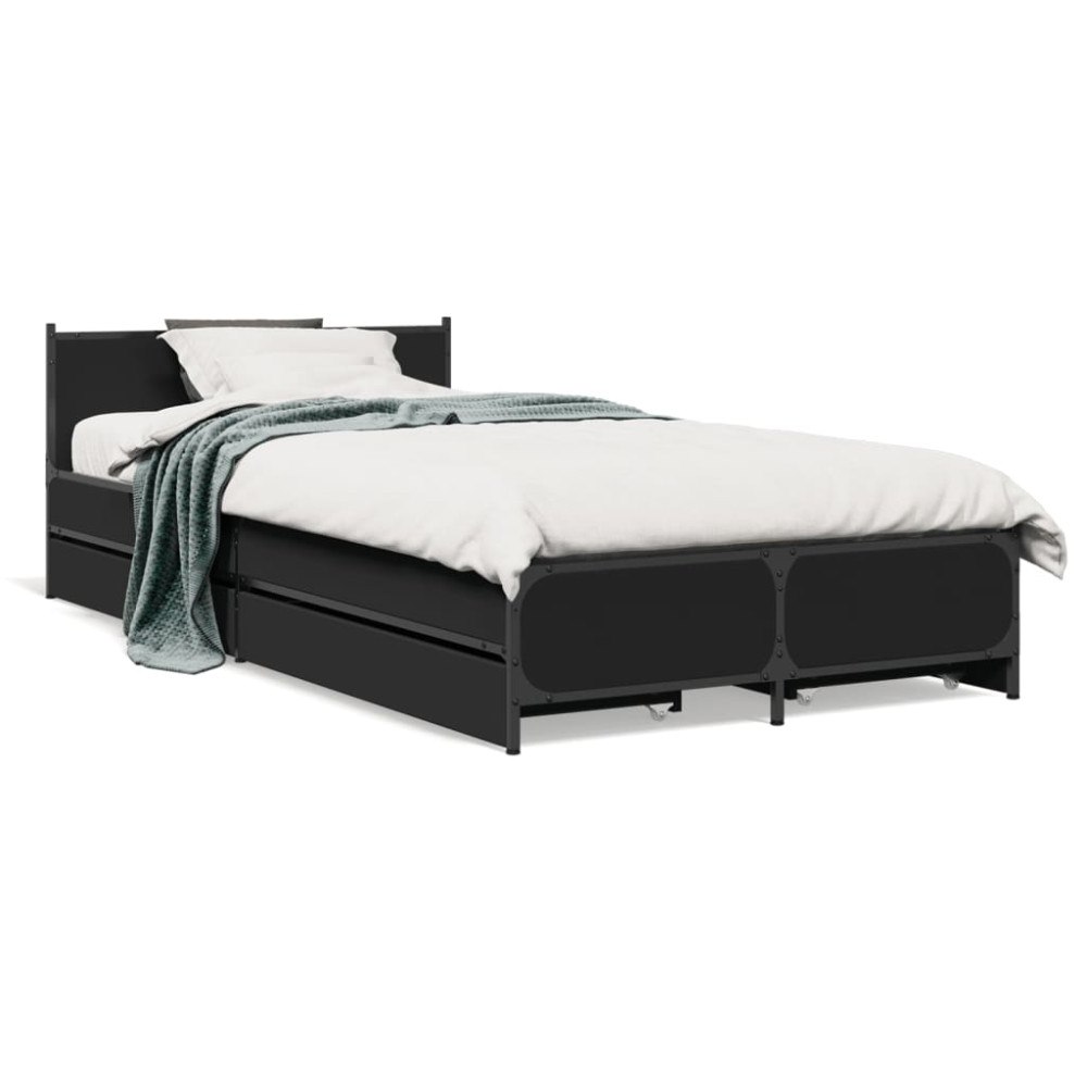 vidaXL Sängram med lådor svart 75x190 cm konstruerad trä