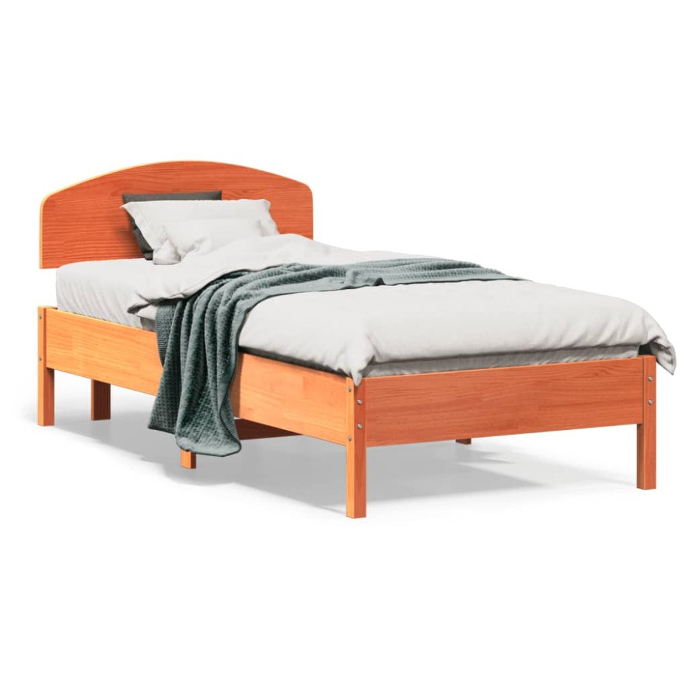 vidaXL Sängram utan madrass vaxbrun 75x190 cm massiv furu
