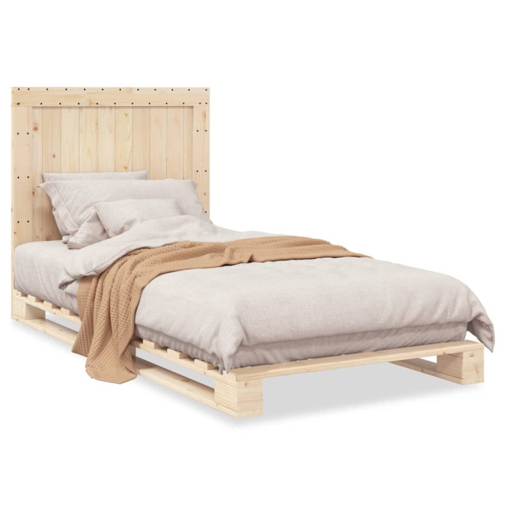 vidaXL Sängram med huvudgavel 100x200 cm massiv furu