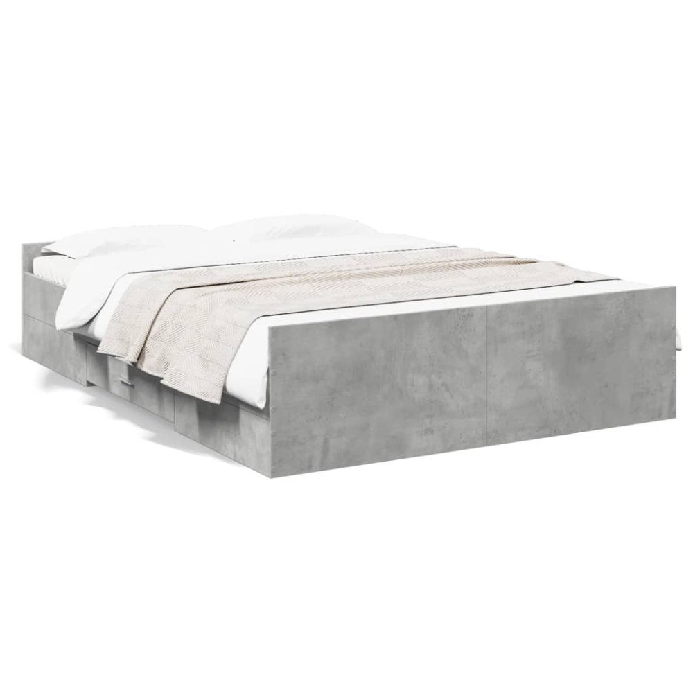 vidaXL Sängram med lådor betonggrå 135x190 cm konstruerat trä