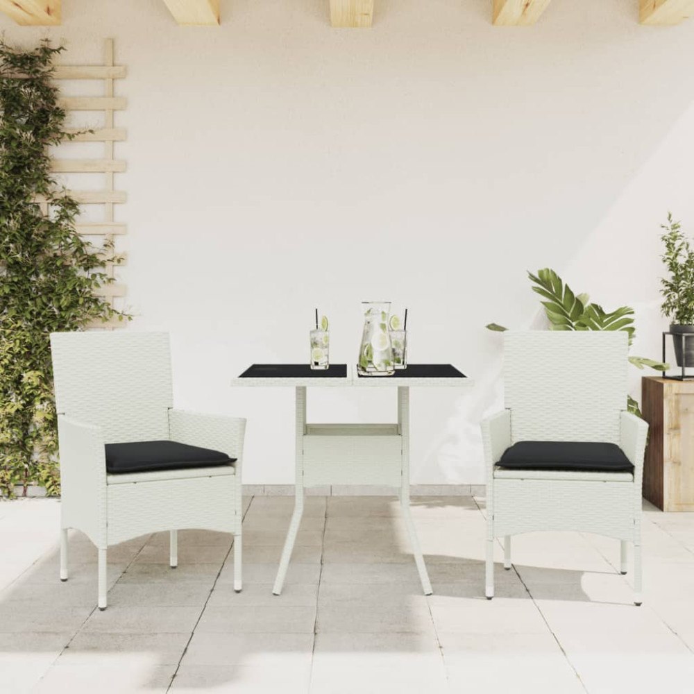vidaXL Matgrupp för trädgård med dynor 3 delar vit konstrotting&glas